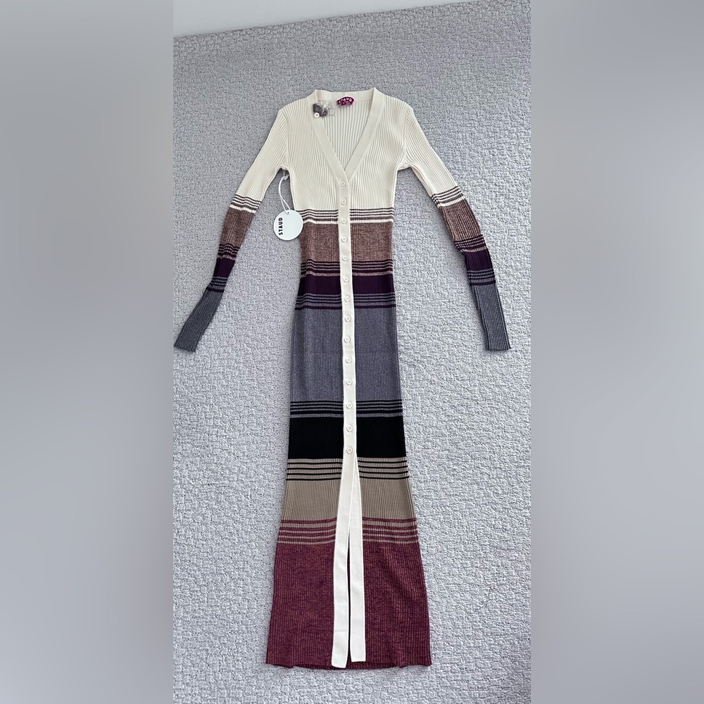 NWT STAUD MULTICOLOR BUTTON UP SWEATER DRESS